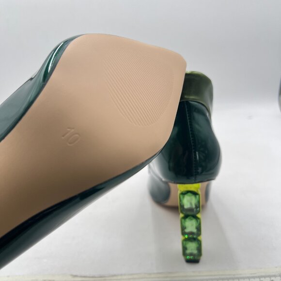 FSJ Green Pointed Toe Slip On Crystal Gorgeous Three Diamonds High Heel Pumps - Picture 6 of 8